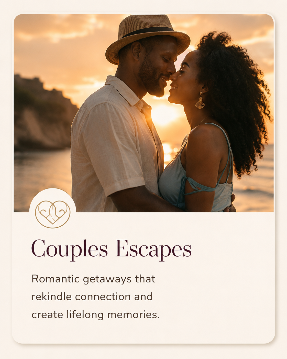 Couple enjoying a romantic sunset getaway