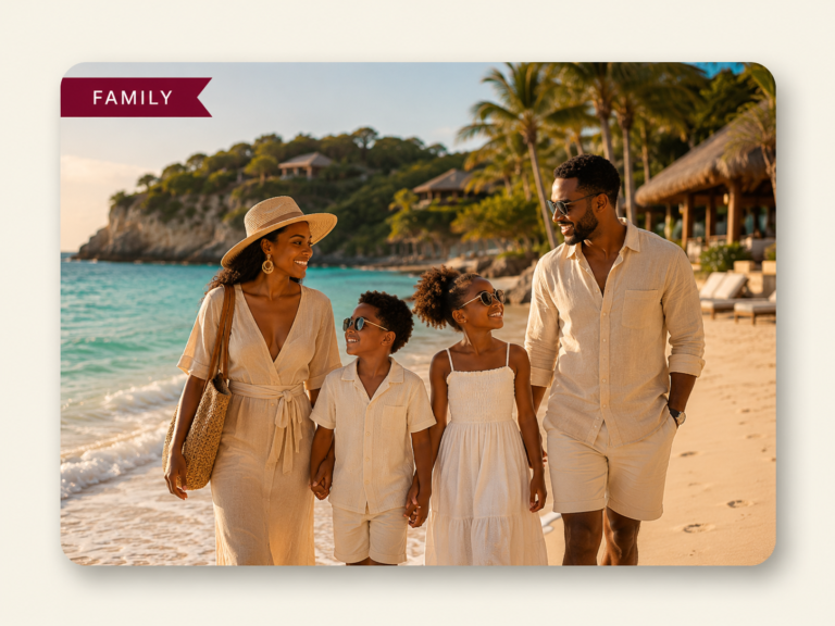Family enjoying a luxury beach getaway